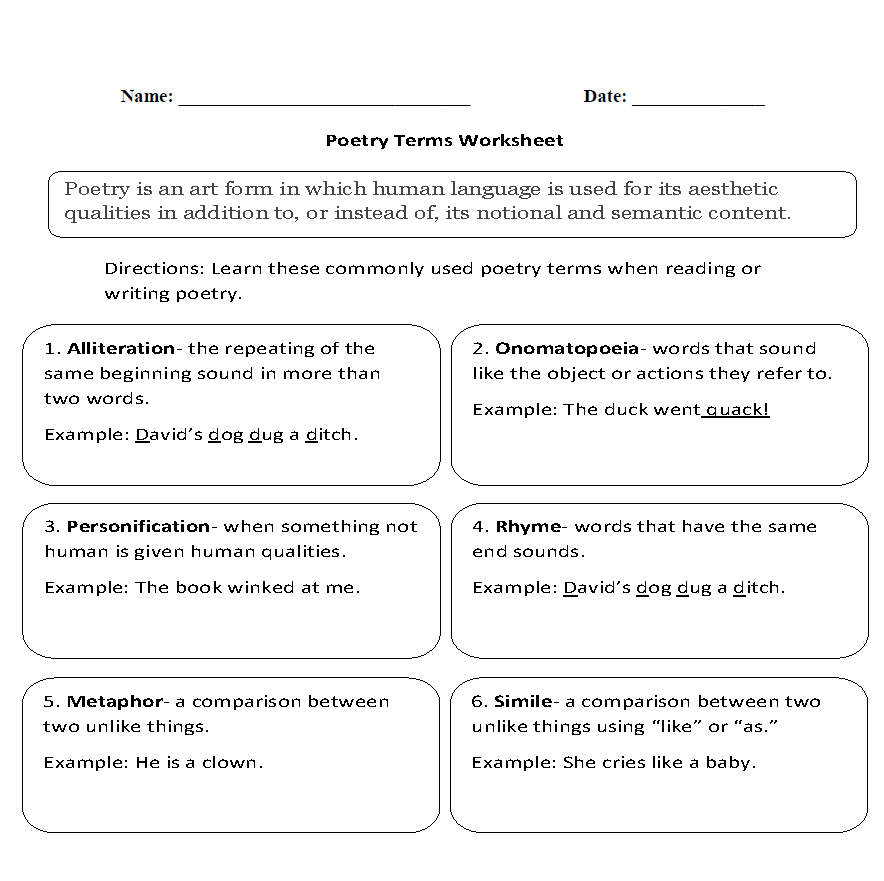 Englishlinx Com Poetry Worksheets Poetry Worksheets Poetry Terms