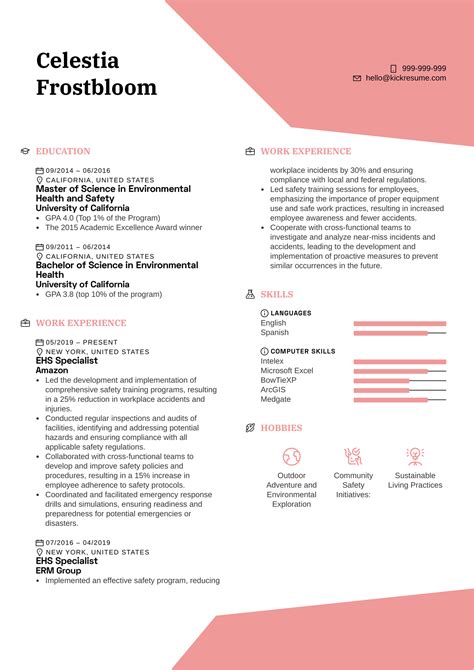 Environmental Health And Safety Specialist Resume Sample Kickresume