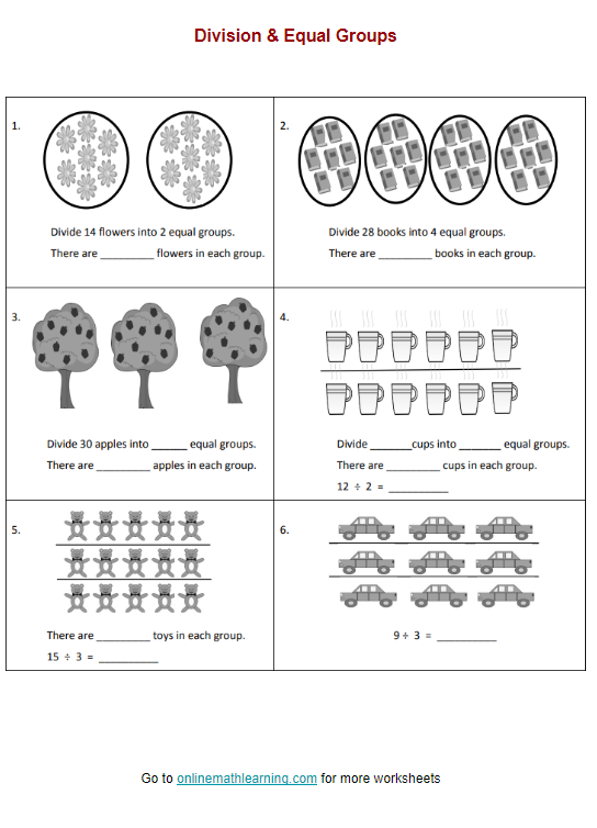 Equal Groups Division Worksheets 3Rd Grade Division Practice Beginner