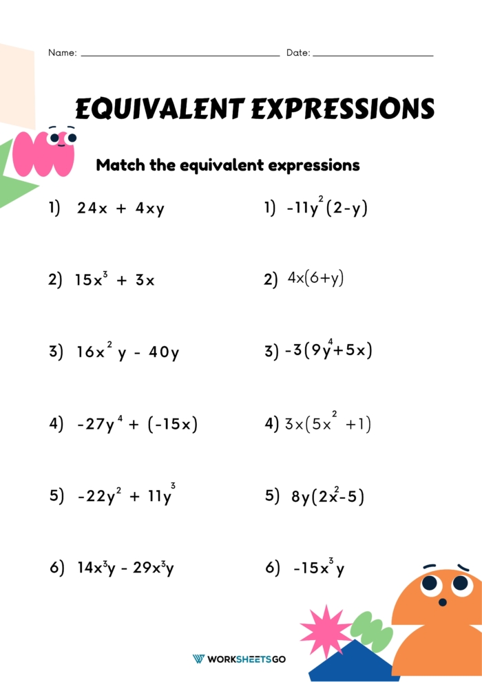 Simplify Math: Equivalent Expressions Worksheet Guide