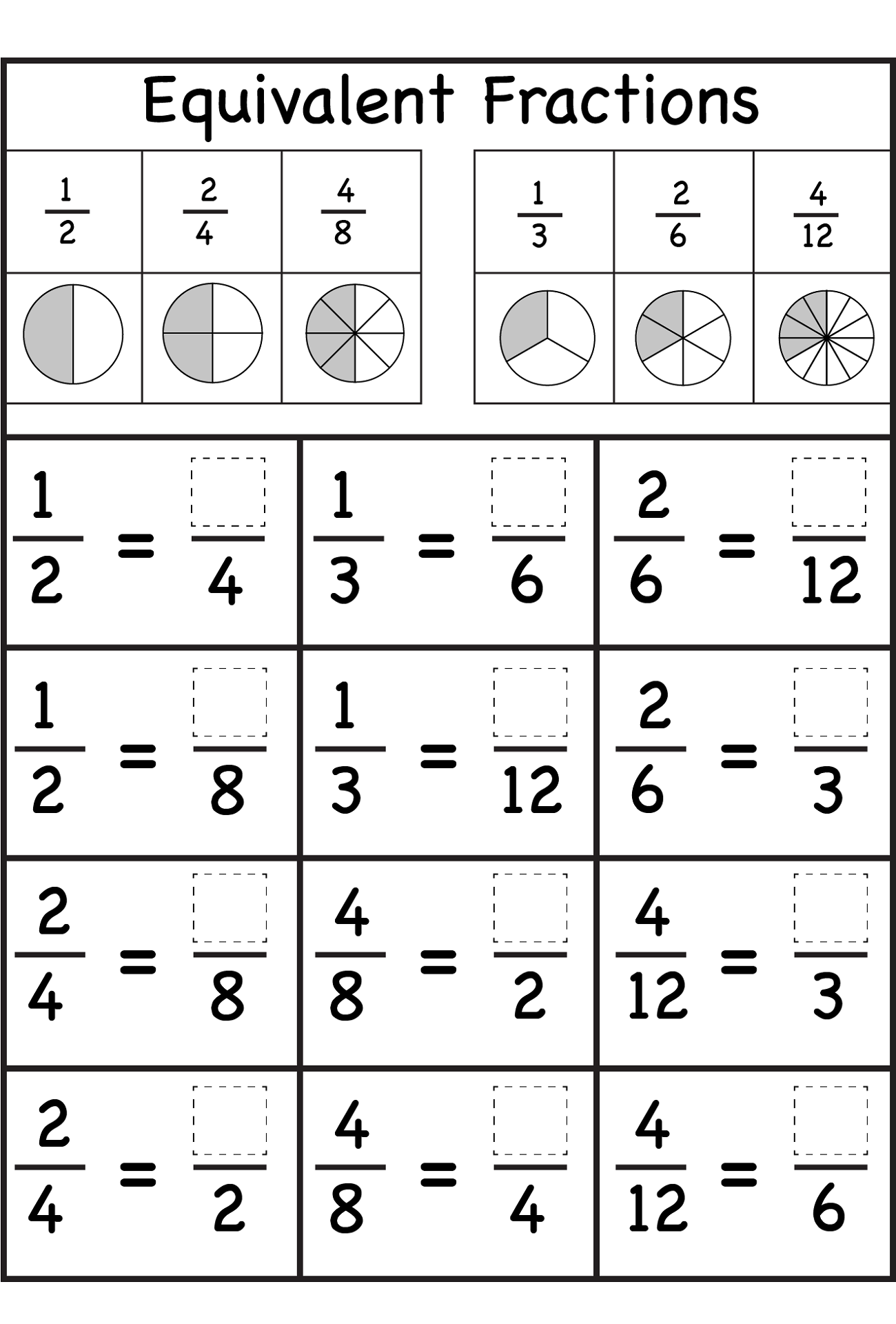 Equivalent Fraction Practice 3Rd Grade