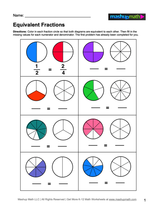 Equivalent Fractions 3Rd Grade Resources Worksheets And Activities Mashup Math