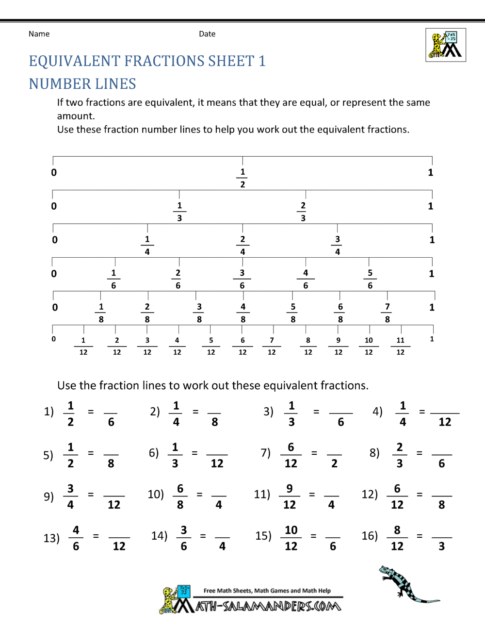 Equivalent Fractions Number Line Worksheet: Mastery Made Simple