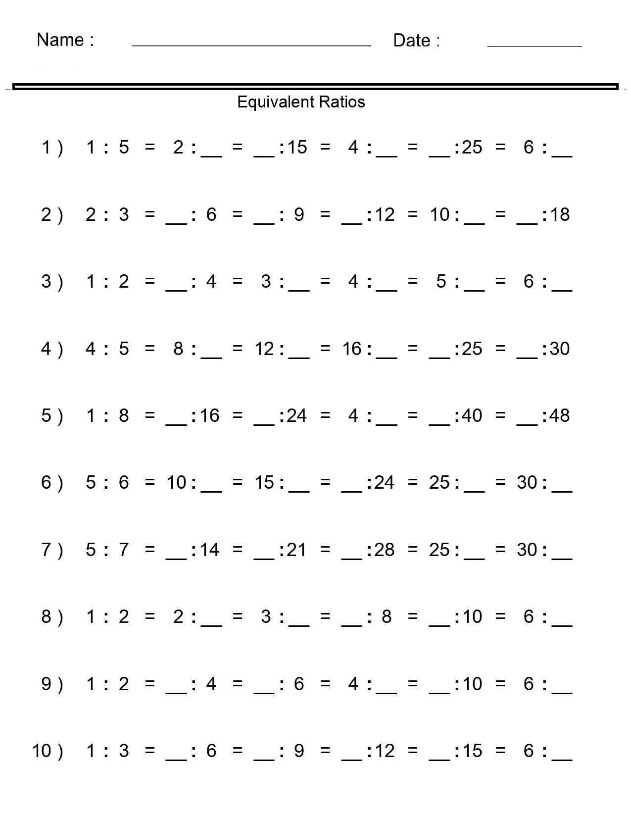 Equivalent Ratio Worksheet Equivalent Ratios Ratios Ratios Worksheet