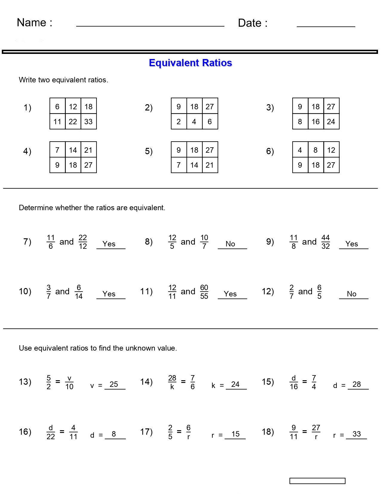 Equivalent Ratio Worksheets Free Download Equivalent Ratios Math