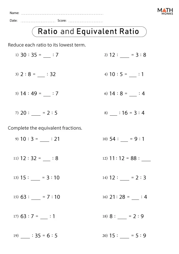 Equivalent Ratio Worksheets Math Monks