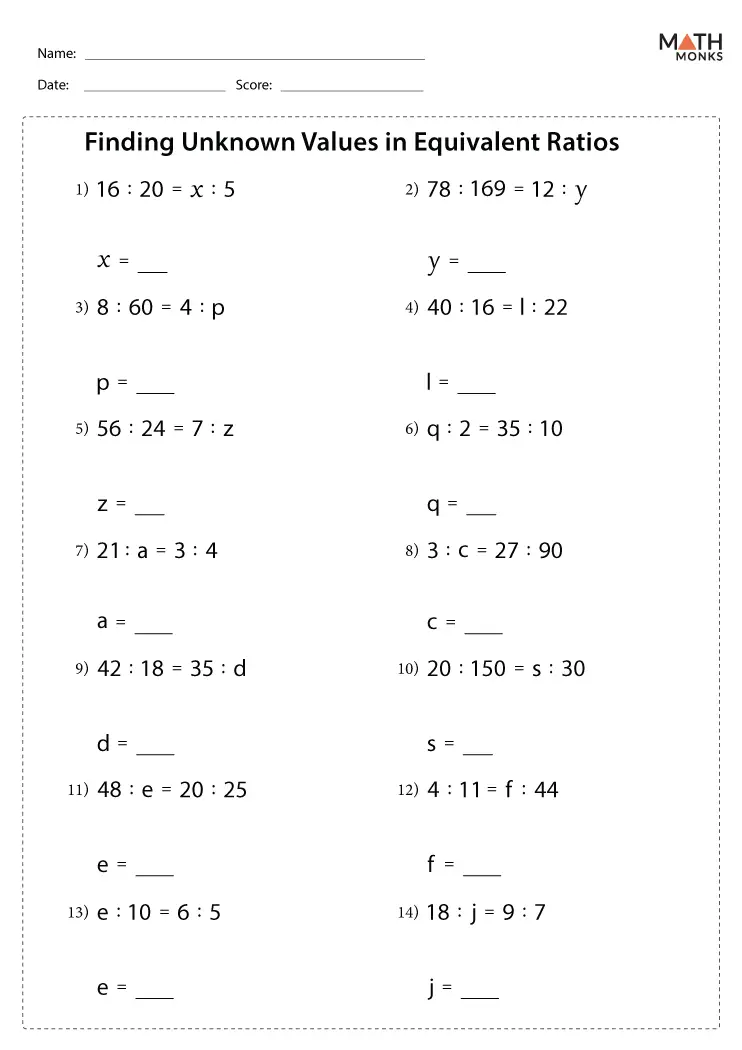 Equivalent Ratios Worksheet With Answers Printable Kids Entertainment