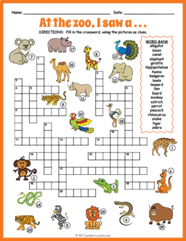 Esl Zoo Wild Animals Crossword Puzzle Worksheet Activity 4 Versions