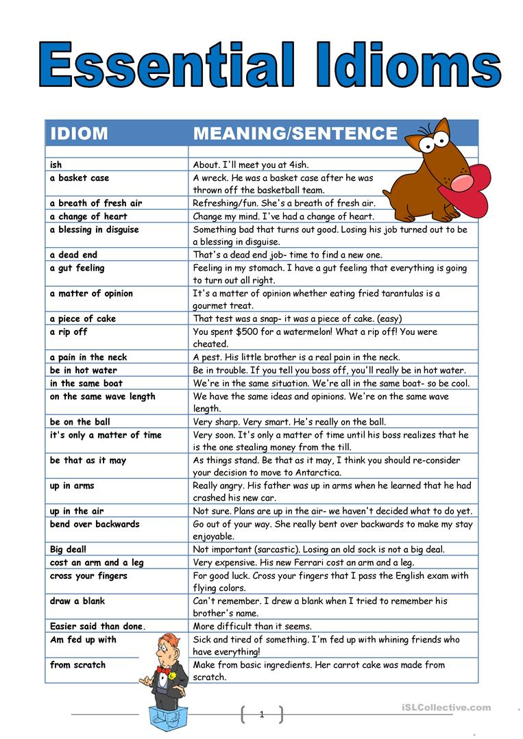 Essential Idioms Worksheet Free Esl Printable Worksheets Made By Teachers Idioms Idioms And