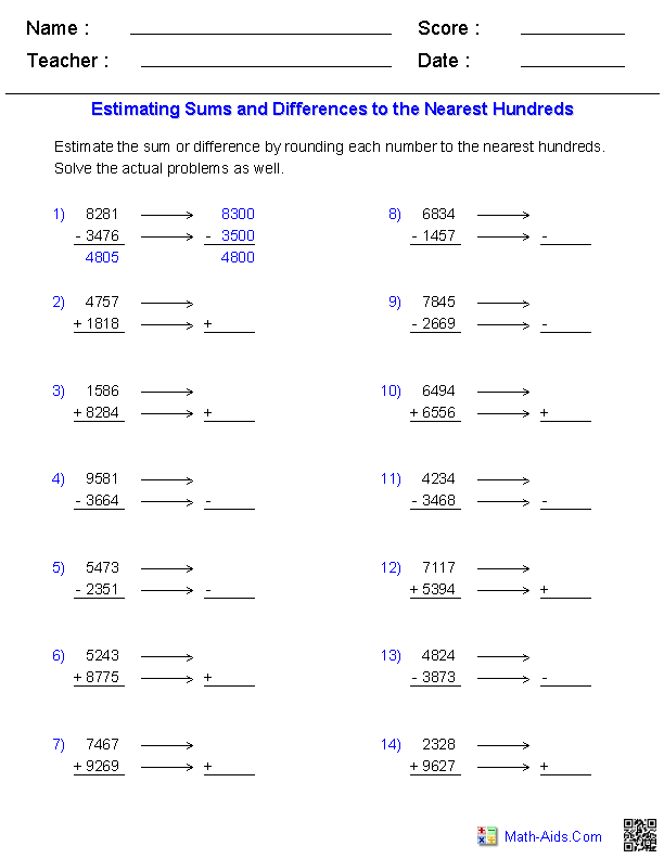 Estimating Differences Of Money 5Th Grade Math Worksheet Greatschools