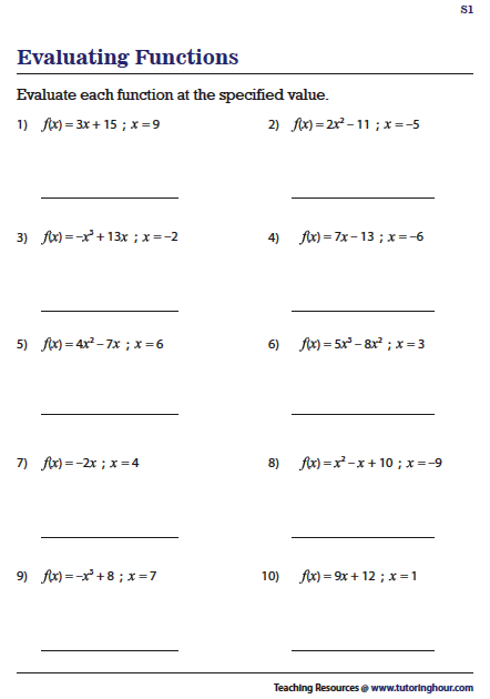 Evaluate Each Function Worksheet