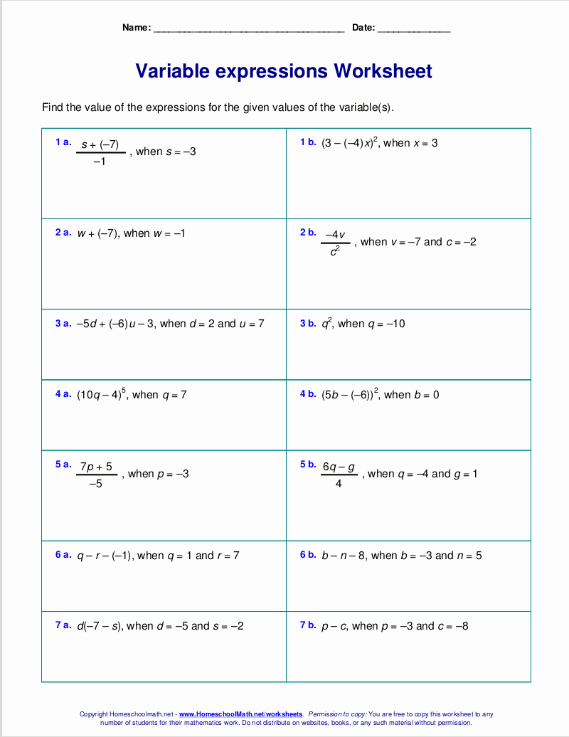 Evaluating Expressions Worksheet 2 By Marvelous Math Tpt