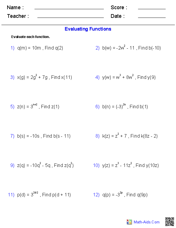 Evaluating Functions Worksheet Algebra 1 Pdf Function Worksheets