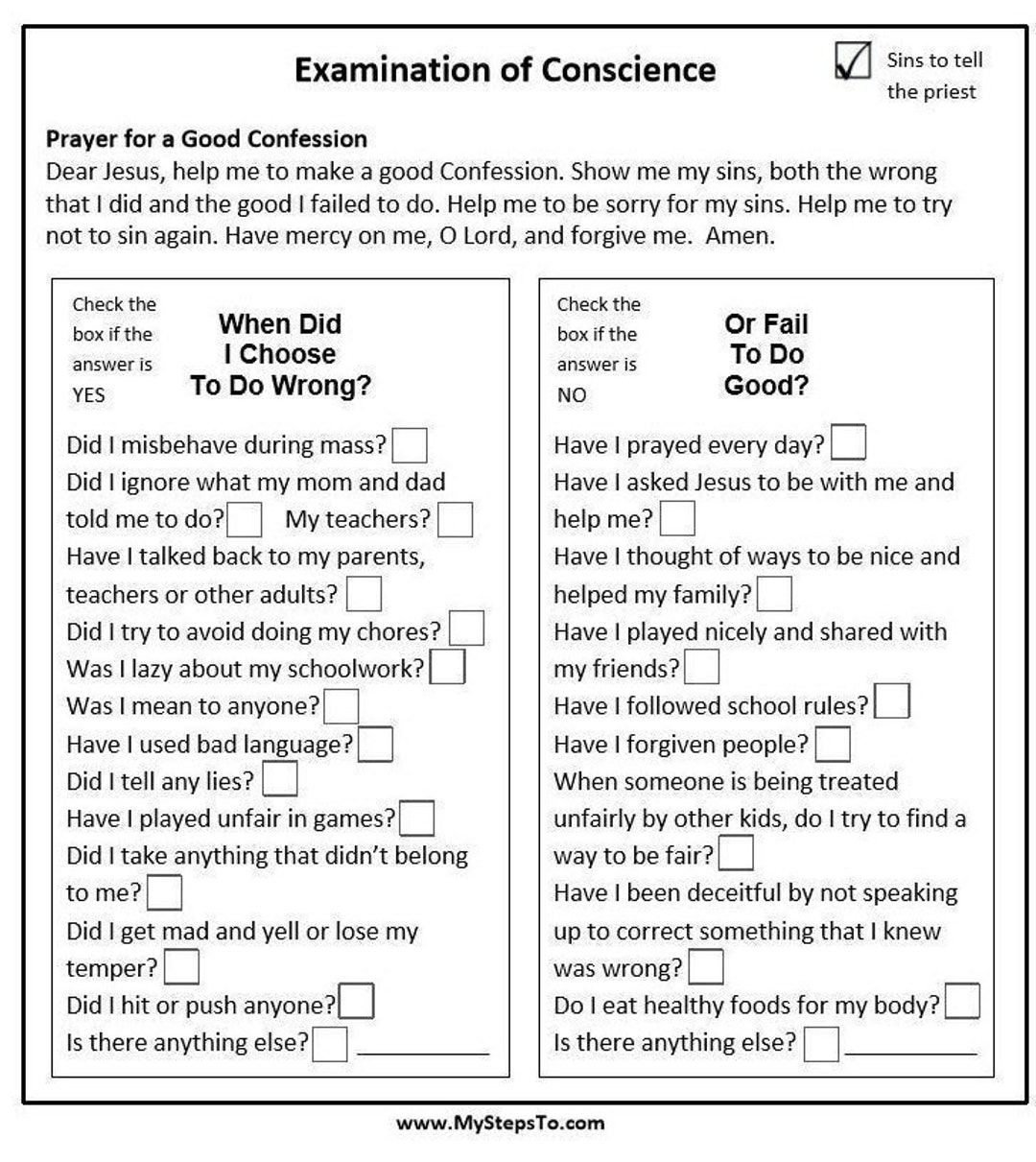 Examination of Conscience Worksheet: Your Spiritual Guide