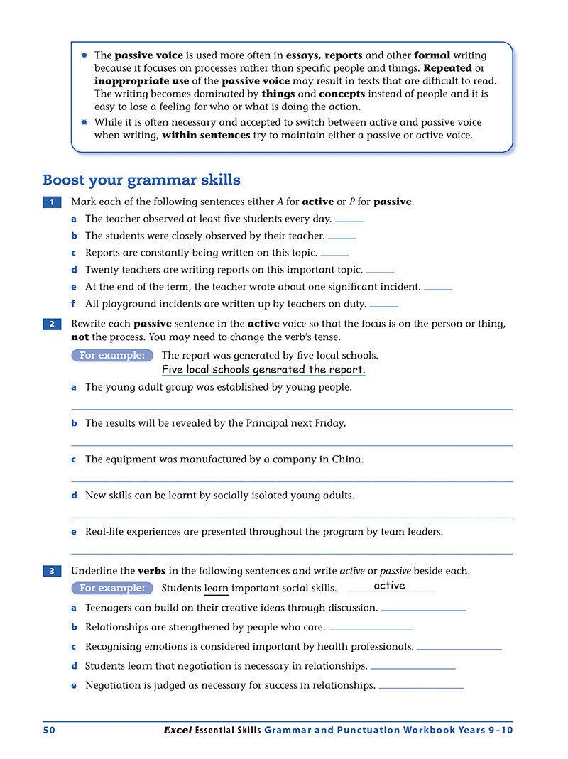 Excel Essential Skills Grammar Punctuation Workbook Years 9 10