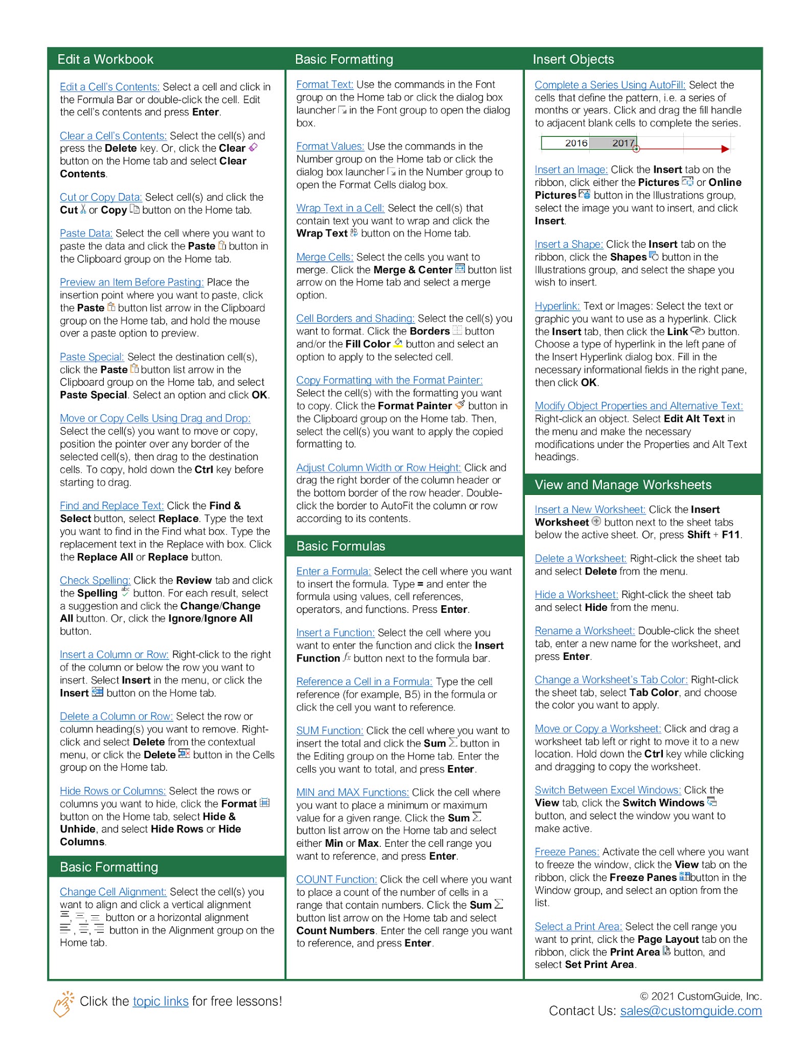 Excel Formula Cheat Sheet Download Printable Pdf Templateroller