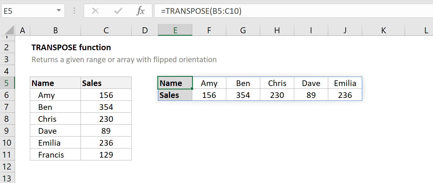 Excel Transpose Function Switch Excel Columns To Rows Excel