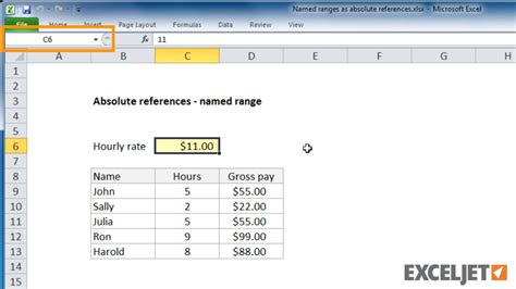 Excel Tutorial Named Ranges As Absolute References