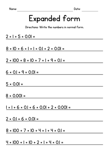 Expanded Form Decimals Worksheet Customizable And Printable Expanded