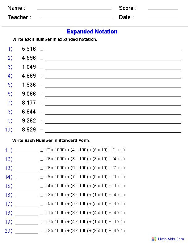 Expanded Notation Worksheet Digital Worksheets Library