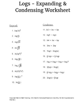 Expanding And Condensing Logarithms Worksheet Db Excel Com