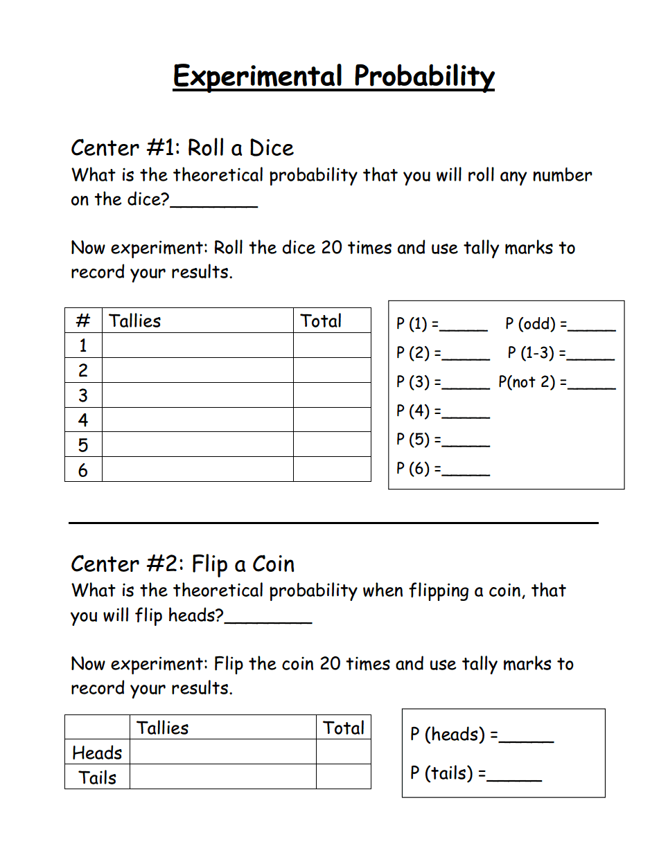 Experimental Probability Worksheet: Fun Math Exploration for Students