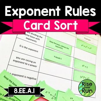 Exponent Rules Card Sort 8Th Grade Printable Digital Activity Google