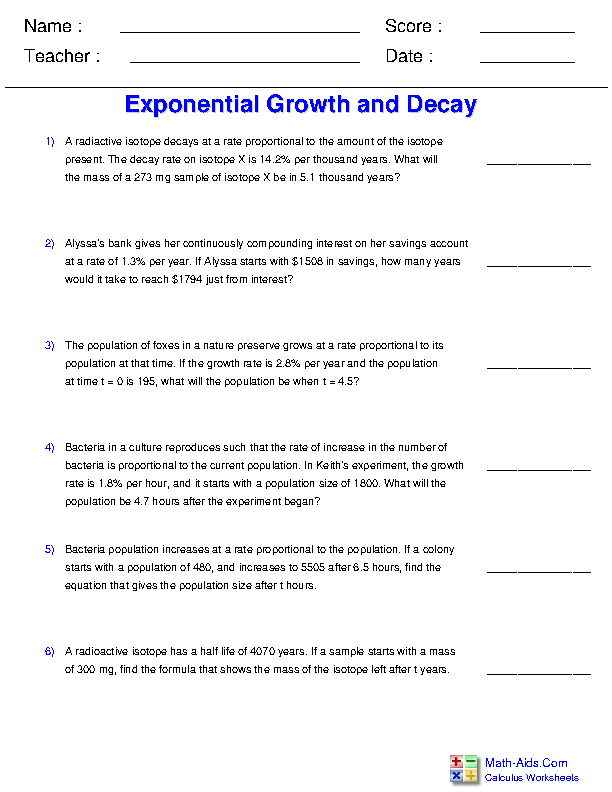 Master Exponential Growth and Decay with This Worksheet