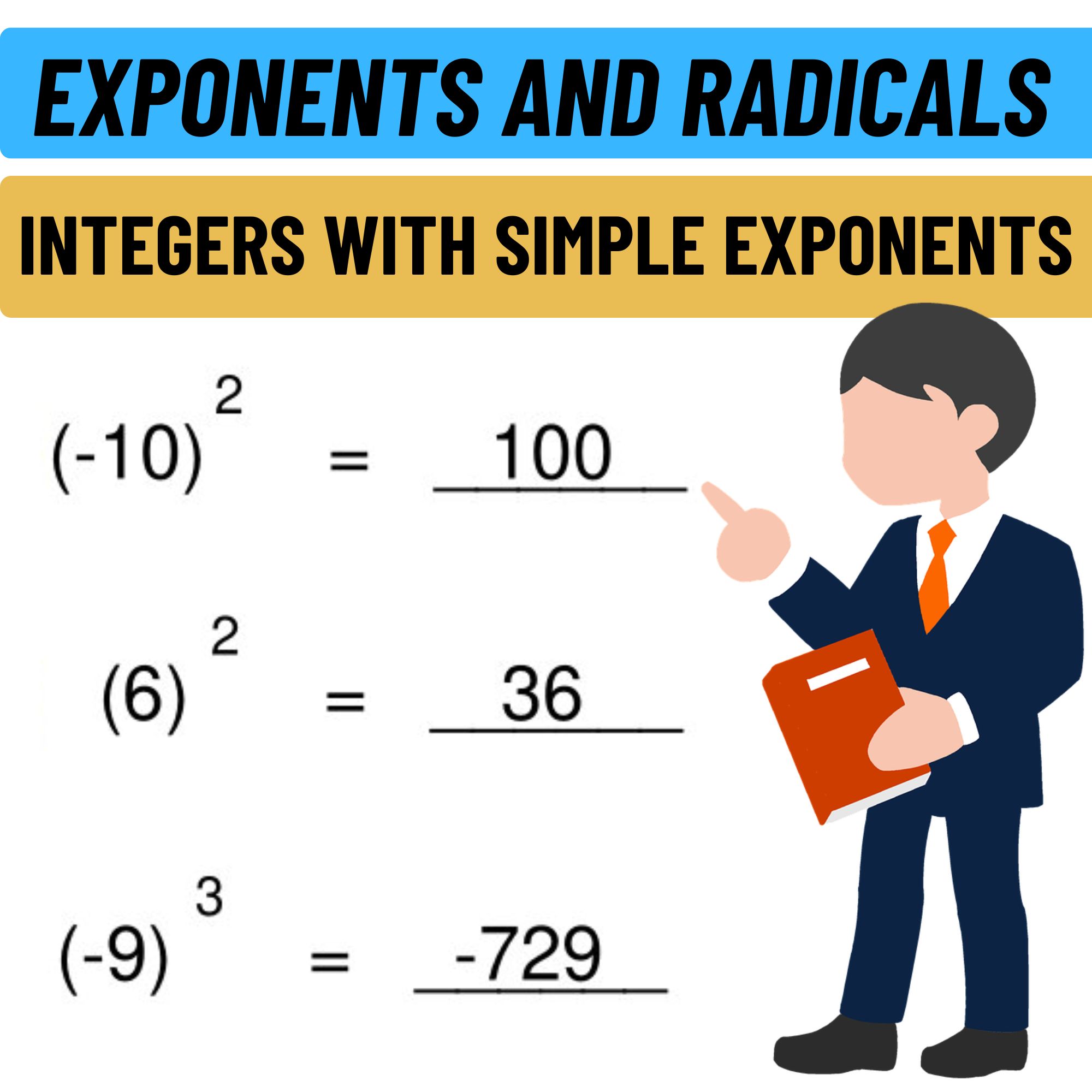 Exponents And Radicals Integers With Simple Exponents Worksheets