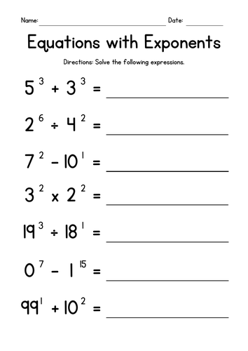 Exponents And Radicals Worksheets Exponents And Division Worksheets