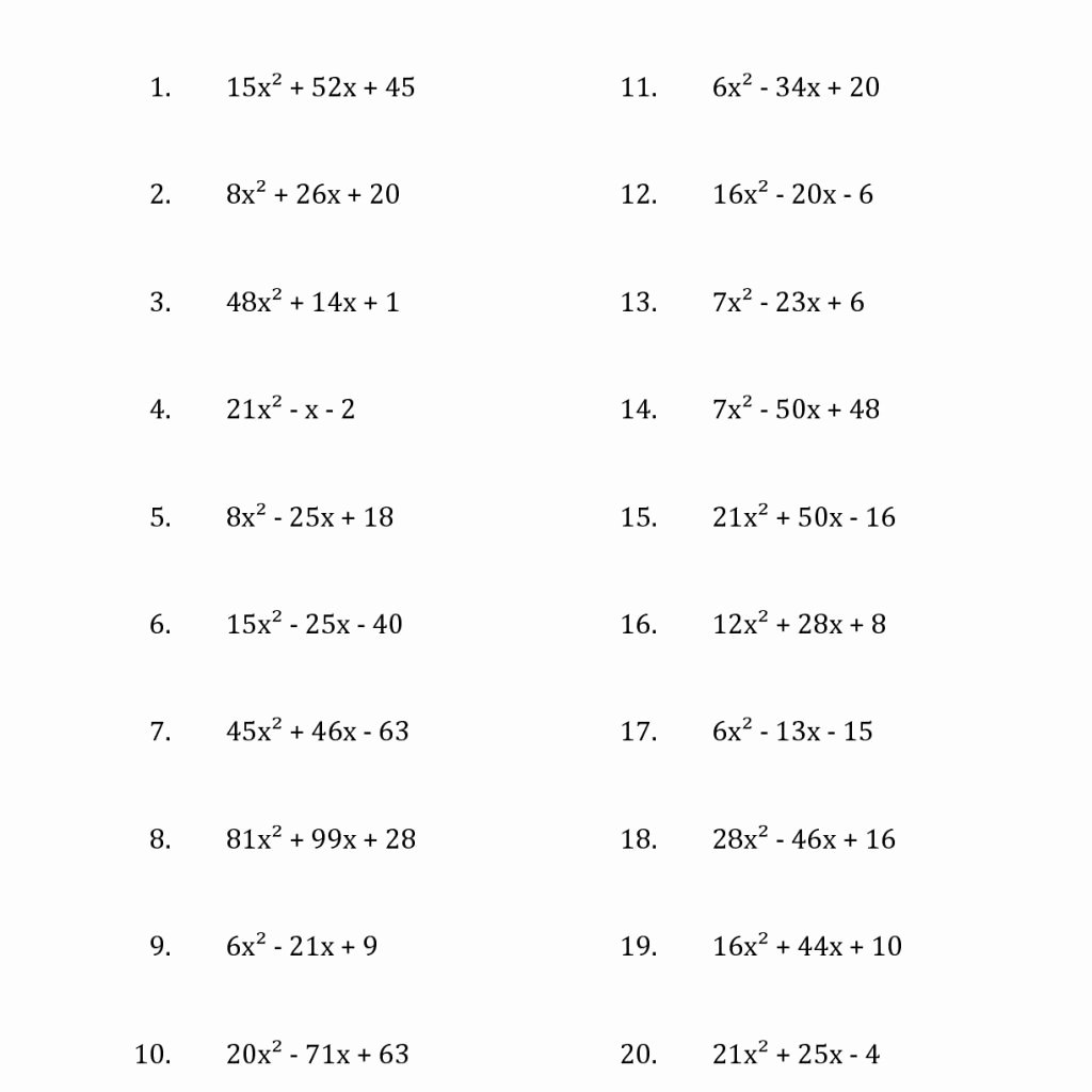 Factor Trinomials A 1 Worksheet