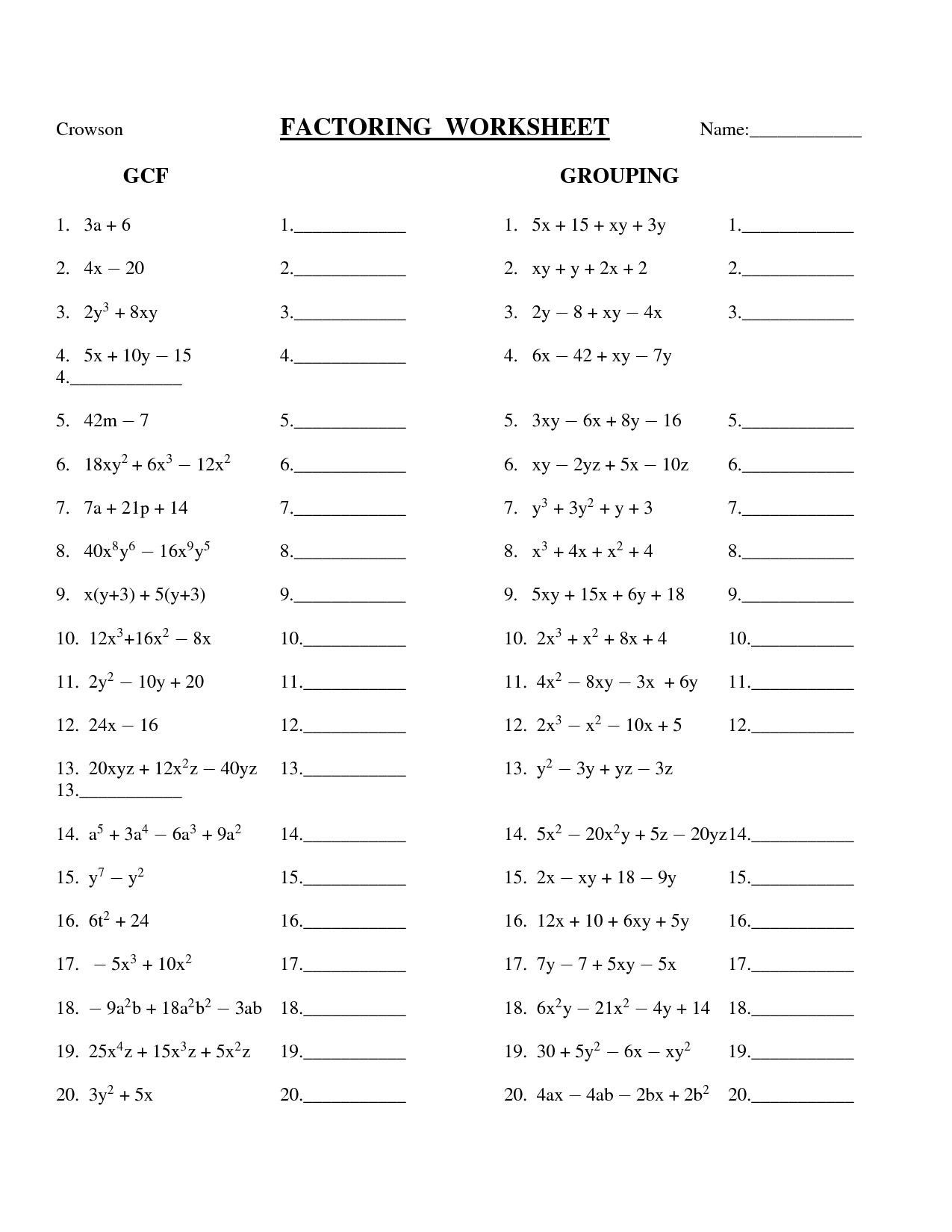 Factoring By Grouping Worksheet Answers English Worksheet