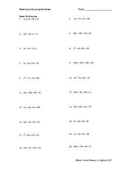 Factoring By Grouping Worksheet By Beauty Of Algebra Tpt