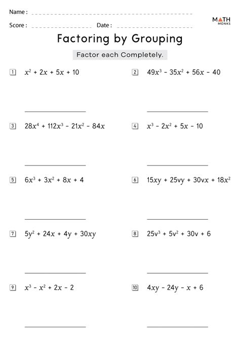 Factoring By Grouping Worksheet Pdf