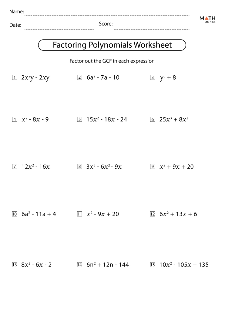 Factoring Four Terms Equations Worksheets