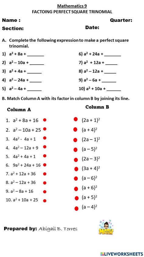 Factoring Perfect Square Trinomials Pdf