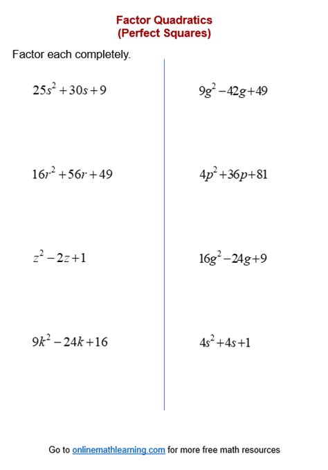 Factoring Perfect Squares Worksheet Pdf