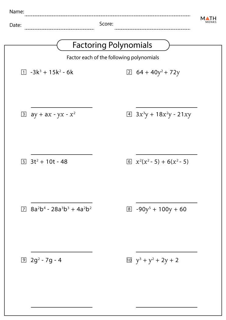 Factoring Polynomials Algebra 2 Worksheet