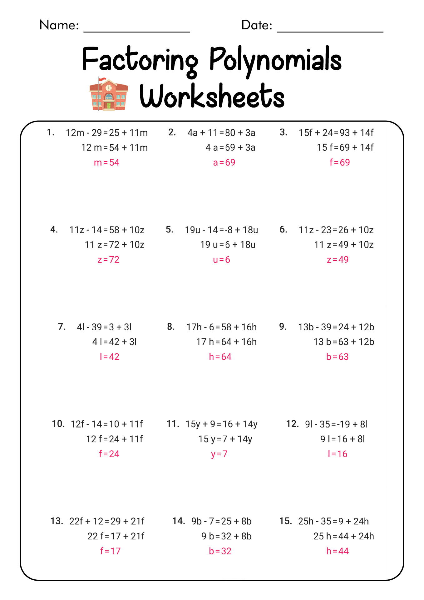 Factoring Polynomials Using Gcf Worksheets