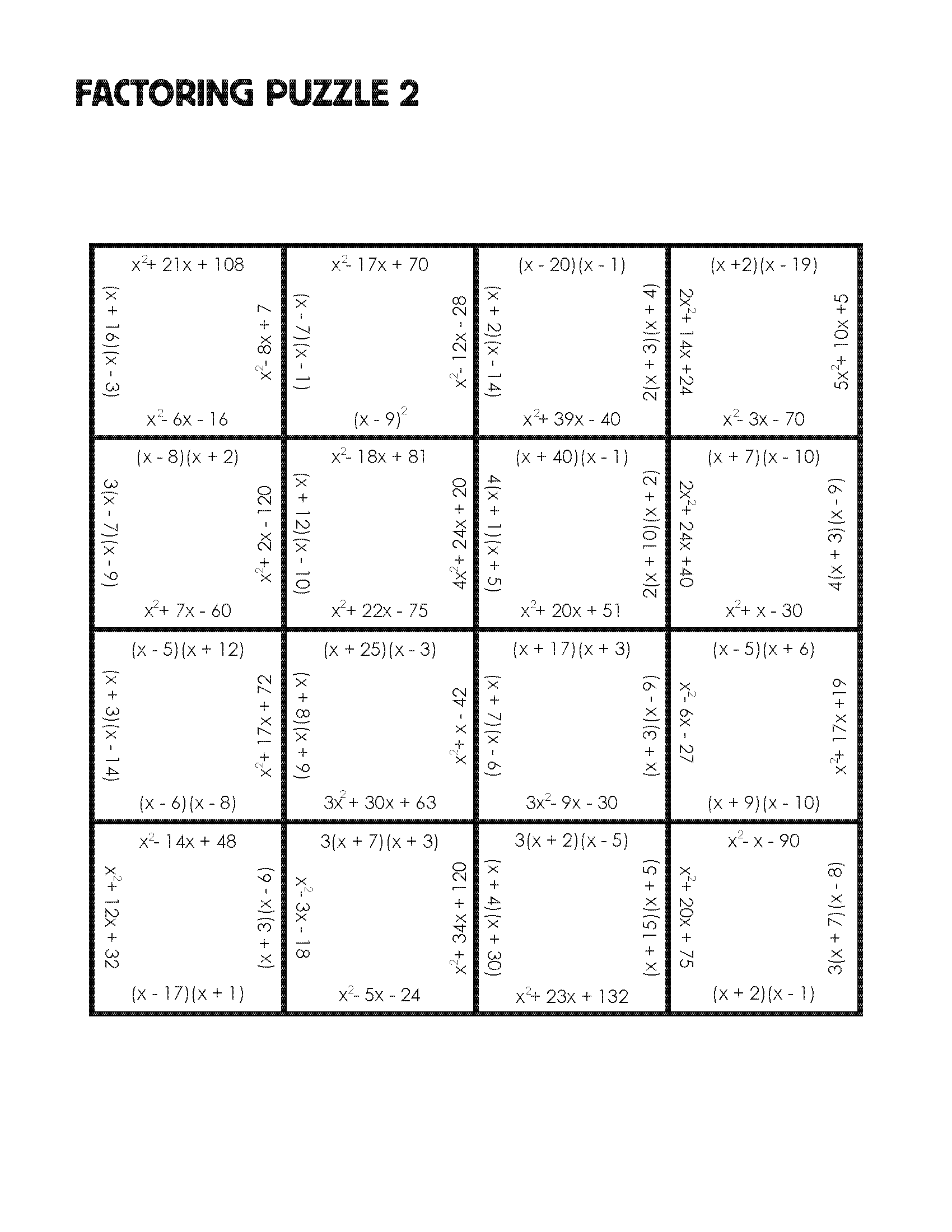 Factoring Puzzle Worksheet Factorworksheets Com