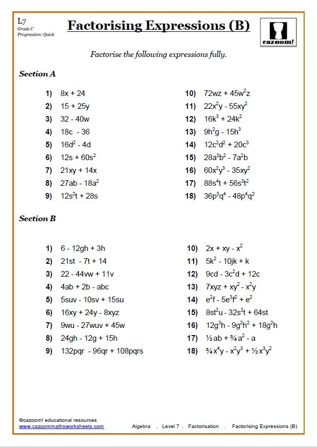 Factorization Algebra Worksheets