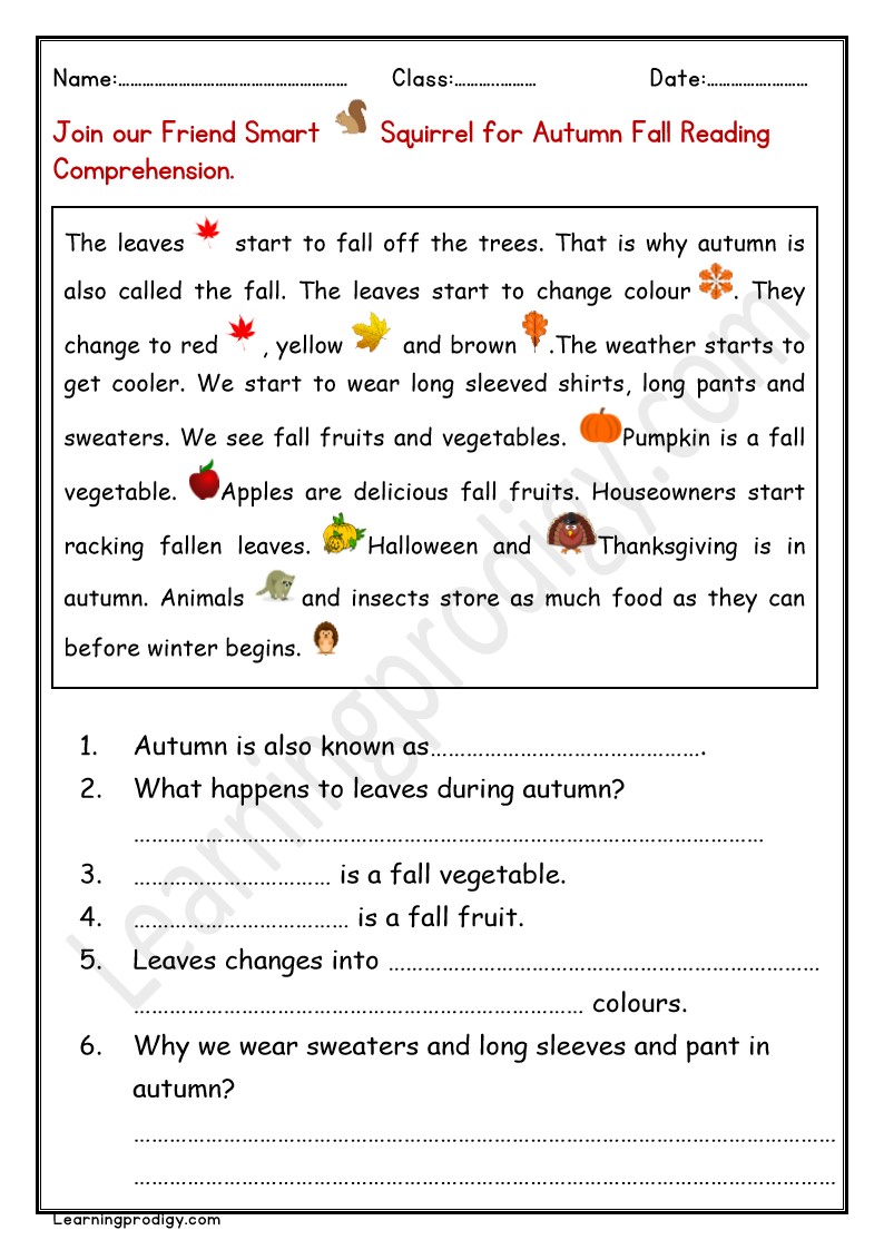 Fall Reading Comprehension Worksheets For 2Nd Grade That Are Actually