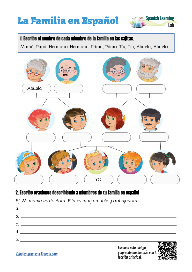 Familia Family In Spanish Family Tree Worksheet 2 Teaching Resources