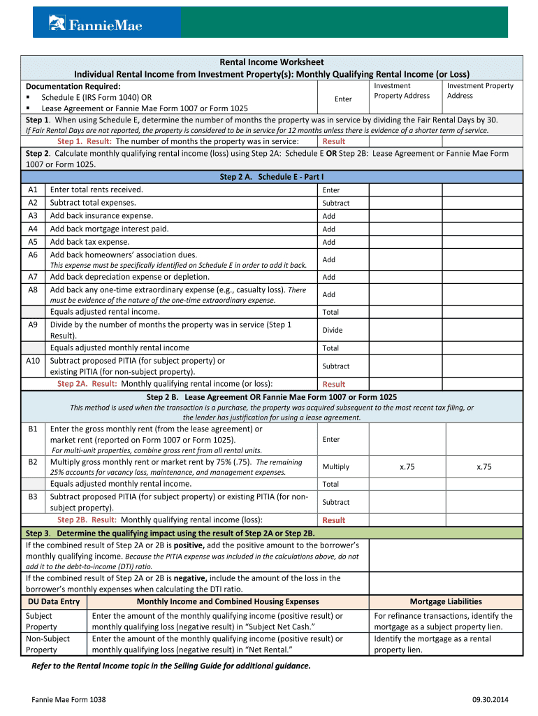 Fannie Mae Rental Income Worksheet 2023