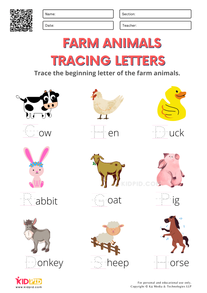 Farm Animals Worksheets For Kindergarten Kidpid