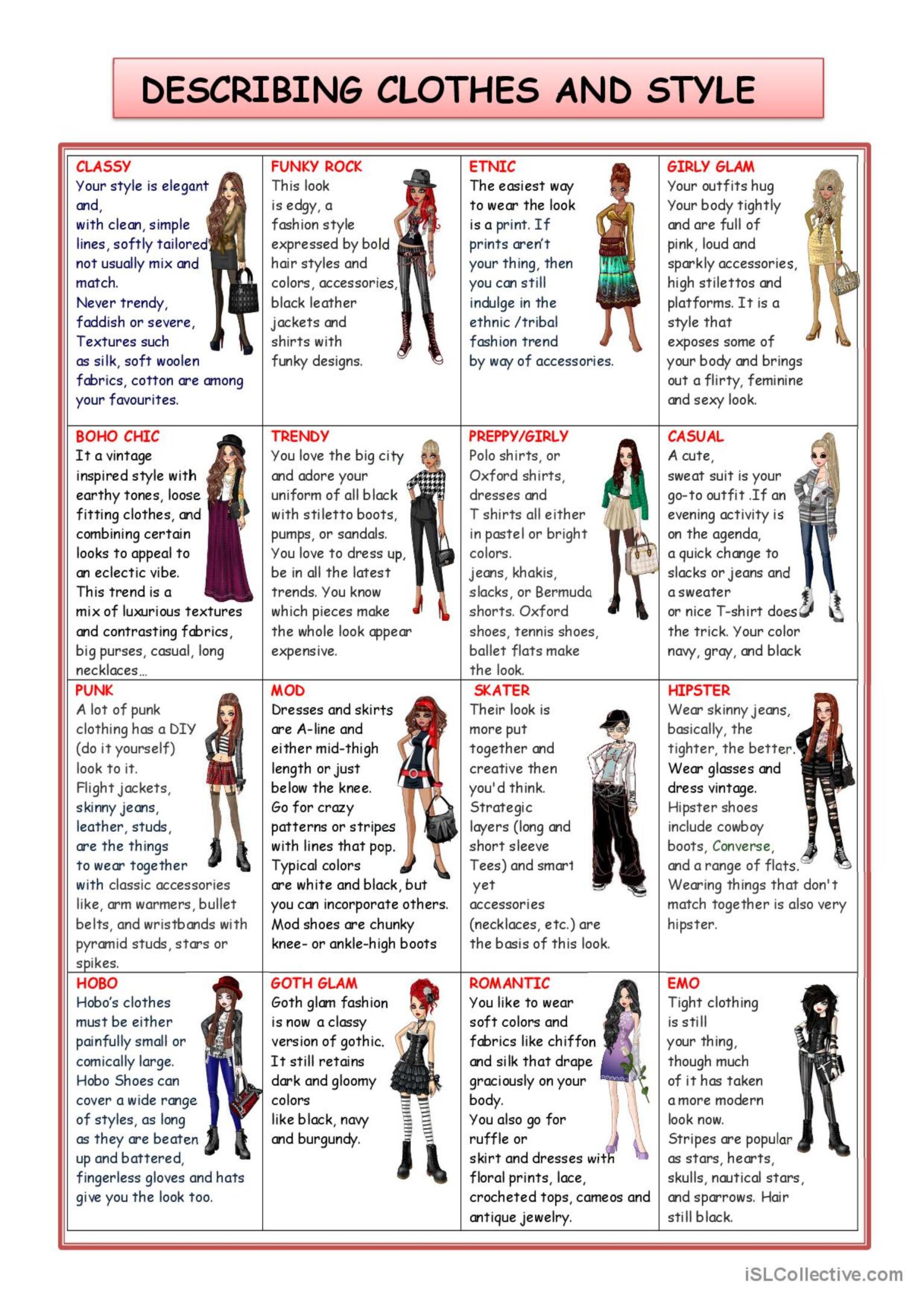 Fashion And Style Worksheet Free Esl Printable Worksheets Made By