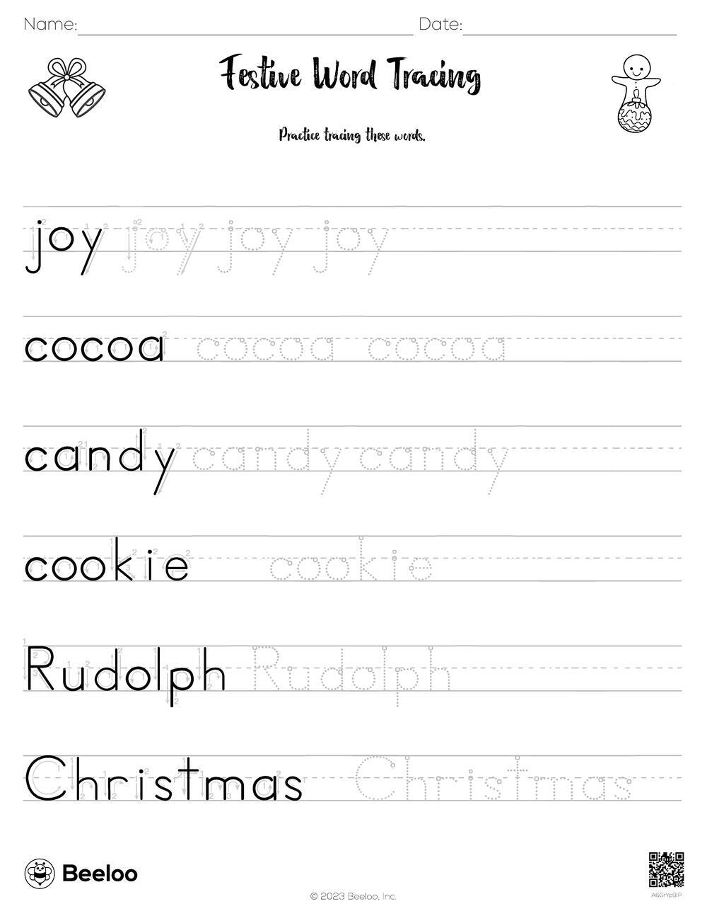 Festive Word Tracing Beeloo Printable Crafts And Activities For Kids