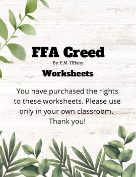 Ffa Creed Worksheets By Ffa All Day Tpt