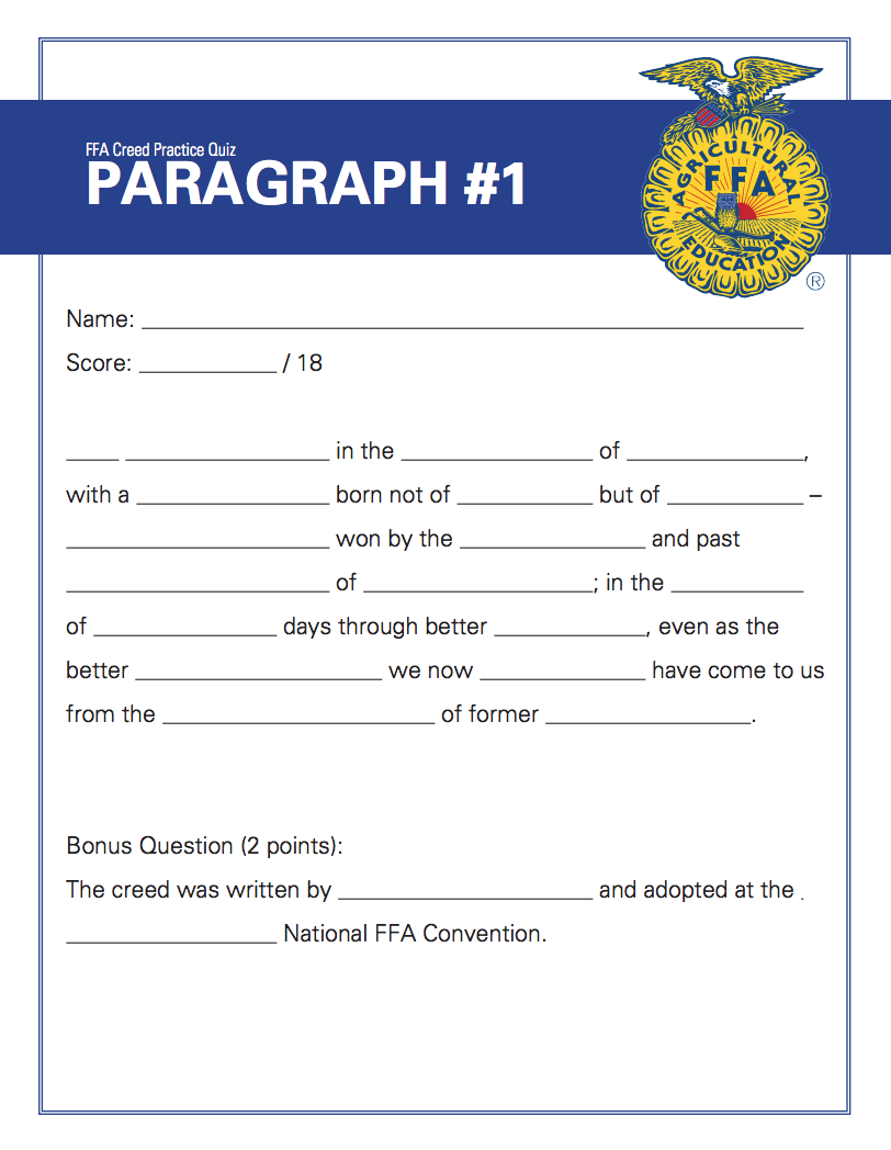 Ffa Creed Worksheets