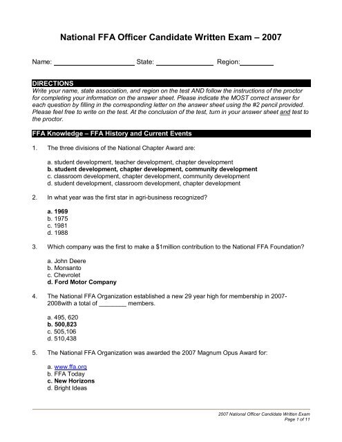 Ffa Written Practice Exam Questions